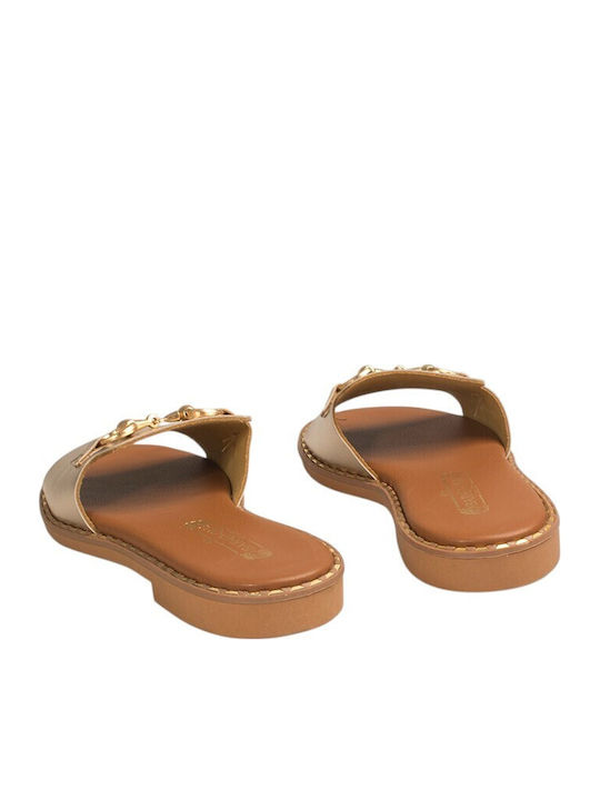 Leather Women's Flat Sandals Gold