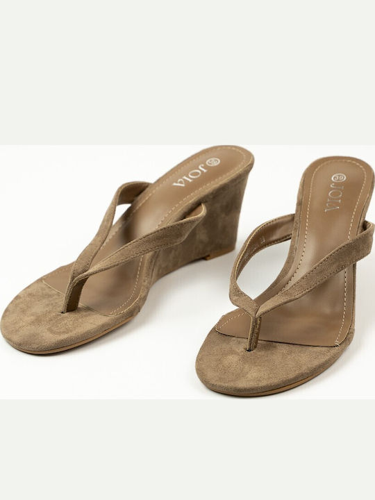Damenplattformen in Stil Pantoffeln Beige