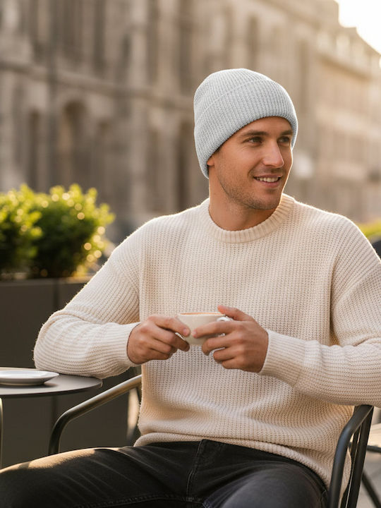 Beanie Unisex Beanie with Rib Knitting in Grey Colour