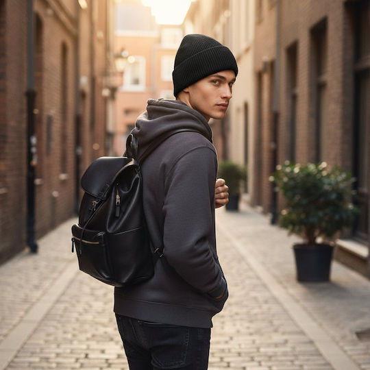 Beanie Unisex Căciulă cu Tricotaj Rib în Culoare Neagră