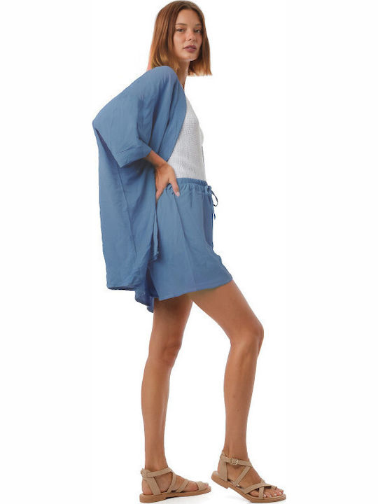 Set feminin pentru femei cu pantaloni scurți albaștri Raph