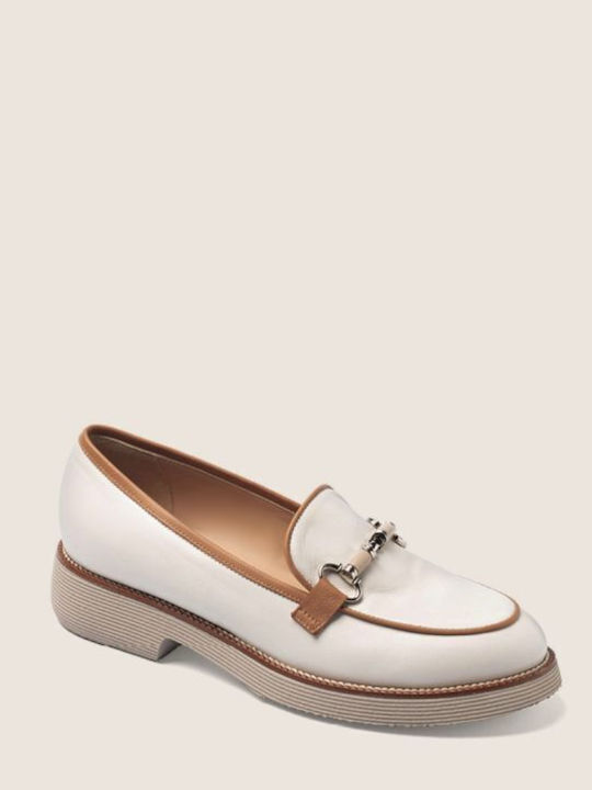 Leather Women's Loafers in Beige Color