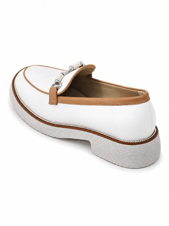 Leather Women's Loafers in Beige Color