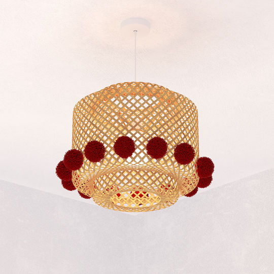 O singură lumină Lumină de tavan pentru copii Suspendata din lemn 25W cu suport pentru bec E27 Bej 30x28cm