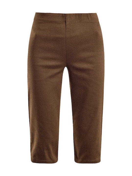 Celestino Γυναικείο Παντελόνι Κάπρι Ελαστικό Slim Fit Καφέ