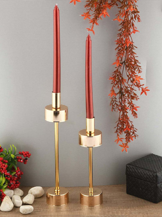 SteweHome Set Of Metal Candle Holders In Gold Colour 2 Pieces