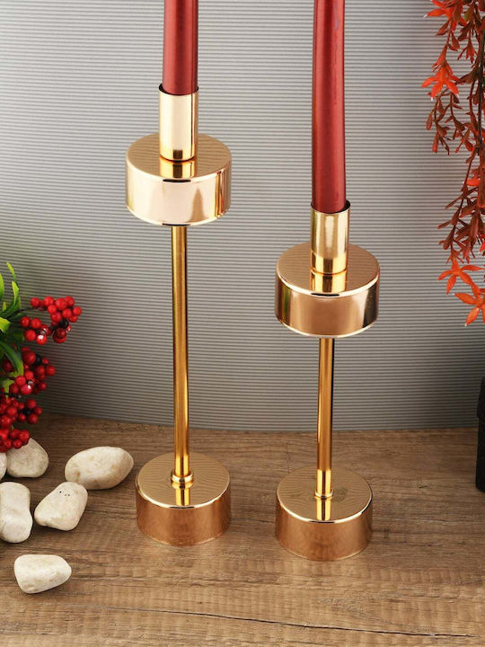 SteweHome Set Of Metal Candle Holders In Gold Colour 2 Pieces