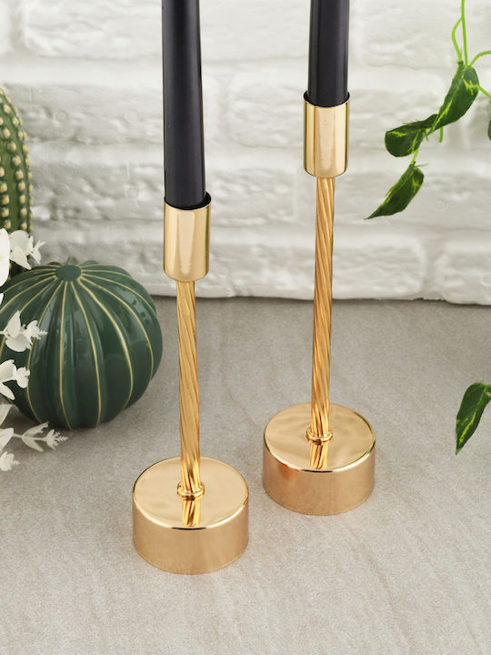 SteweHome Set Of Metal Candle Holders In Gold Colour 2 Pieces