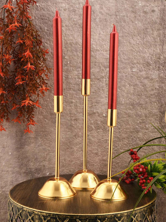 SteweHome Set of Metal Candle Holders in Gold Colour 3 Pieces