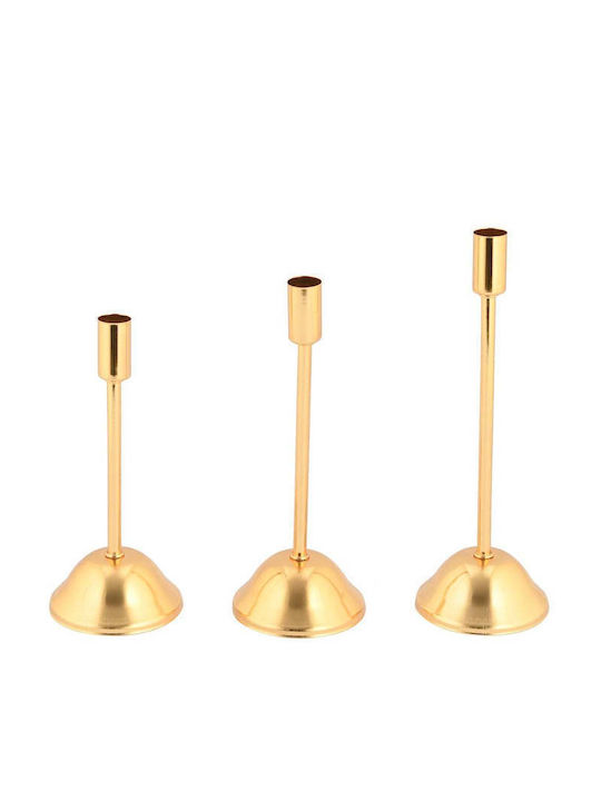 SteweHome Set of Metal Candle Holders in Gold Colour 3 Pieces