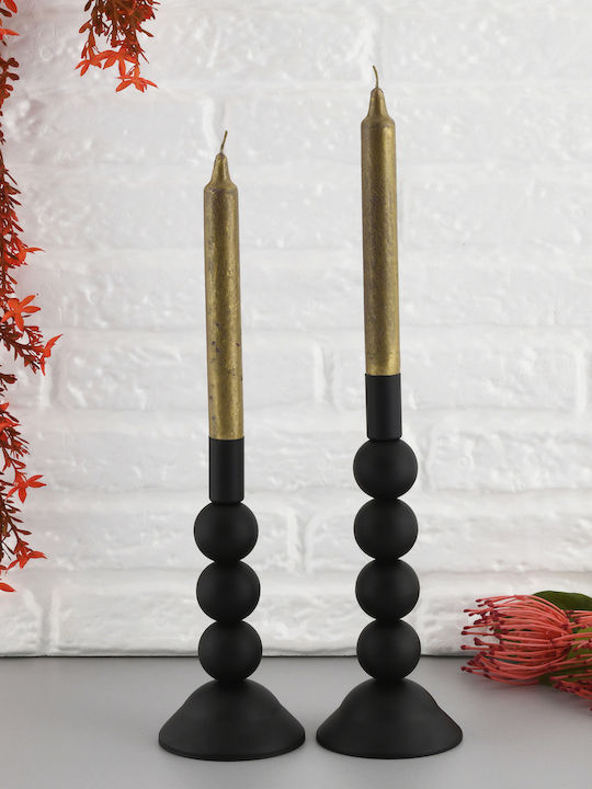 SteweHome Set of Metal Candle Holders in Black Colour 2 Pieces