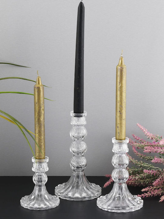 SteweHome Set of Crystal Candle Holders in Orange Colour 3 Pieces