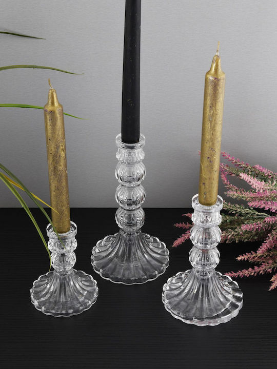 SteweHome Set of Crystal Candle Holders in Orange Colour 3 Pieces