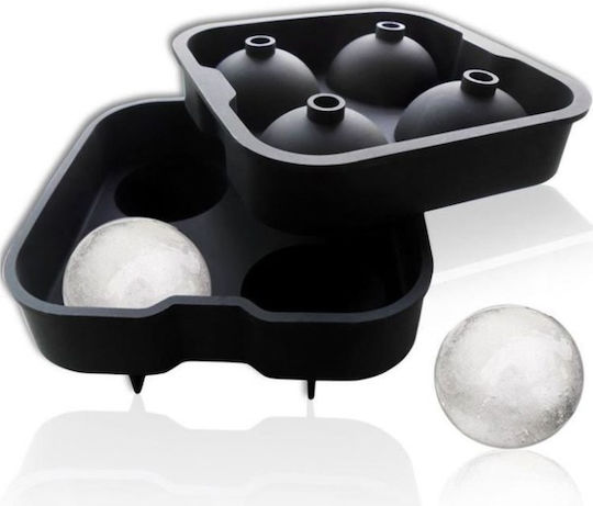 Novatex Ice Cube Tray Round Silicone 4 Slots with Lid Black 04-182