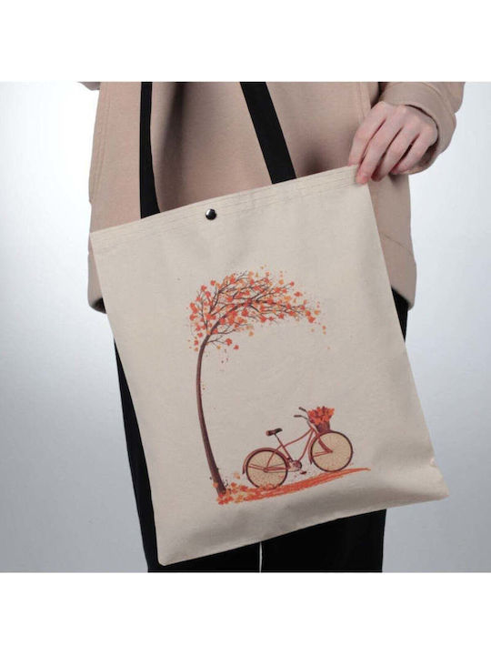 Enpapa Thick Fabric Shopping Bag Snap Closure Daily Use Beige 35x40 Cm