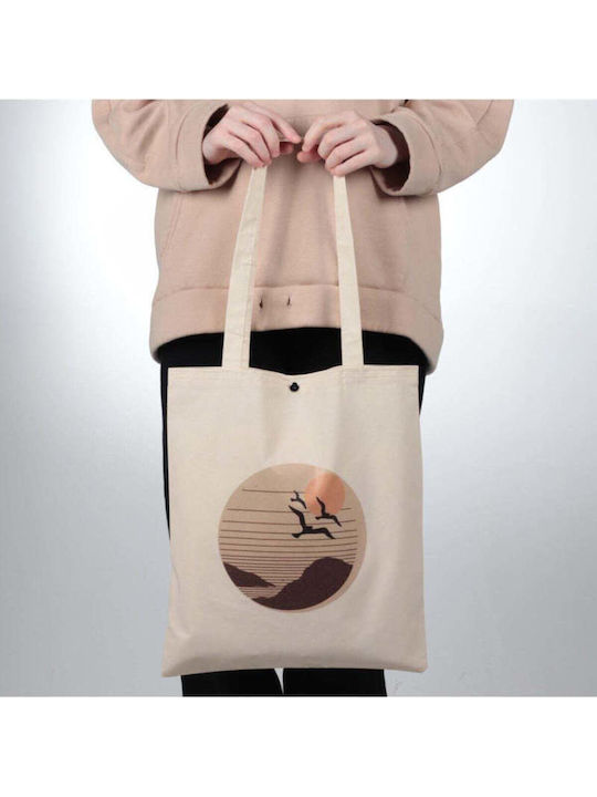 Enpapa Thick Fabric Shopping Bag Button Spring Type Beige 35x40 Cm