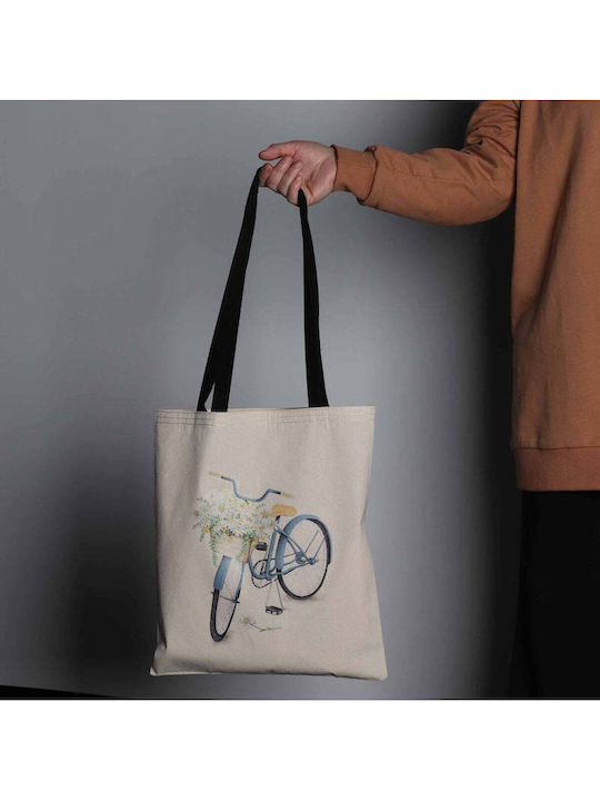 Enpapa Fabric Shopping Bag Bicycle Design Beige 35x40 Cm