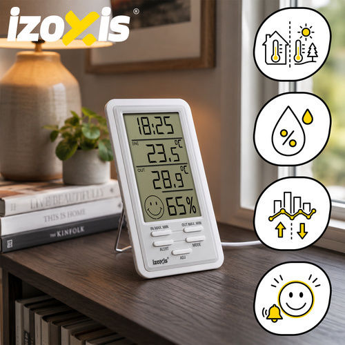 Izoxis 19374 Kabellose Wetterstation Digital Tischplatte Silber