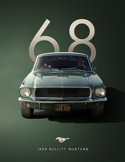 Poster 1968 Bullitt Mustang Cr003 40cm X 50cm Ramă Albă Din Lemn