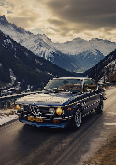 Poster Bmw E9 Coupé Cr067 40cm x 50cm Rahmen aus Naturholz Beige
