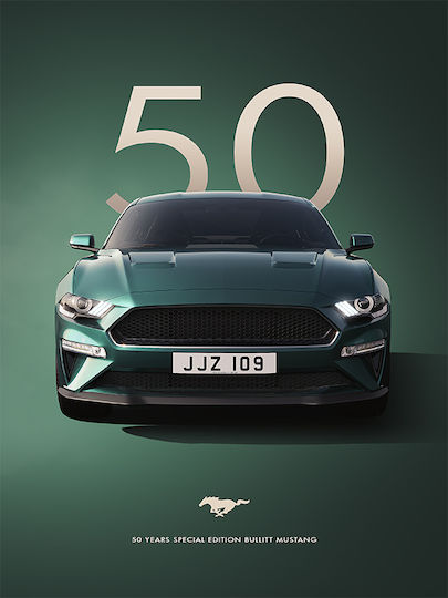 Poster 50 Years Mustang Car Cr001 40cm X 50cm Black Wooden Frame