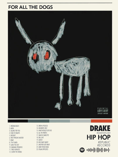 Music Poster Drake All Dogs Ms077 40cm X 50cm Μαύρη Ξύλινη Κορνίζα-62398pd156315f55321
