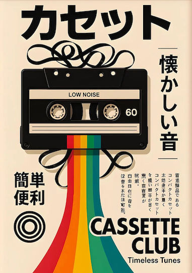 Poster Retro Cassette Club Japanese Edition Gm2410 40cm X 50cm Μαύρη Ξύλινη Κορνίζα-63761pd156098f55321