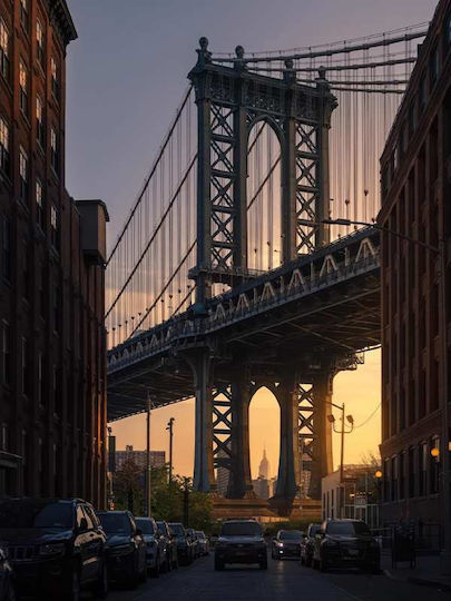 Poster Manhattan Bridge Pst25133 40cm x 50cm Schwarzes Hölzernes Gemälde-60606pd156441f55321