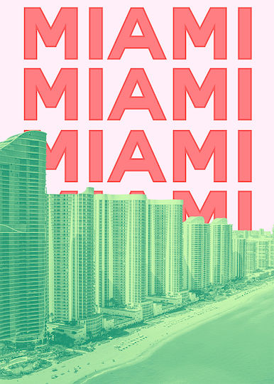 Poster Miami Pop Art Pst25506 40cm x 50cm Rahmen aus Hölzern in Braun