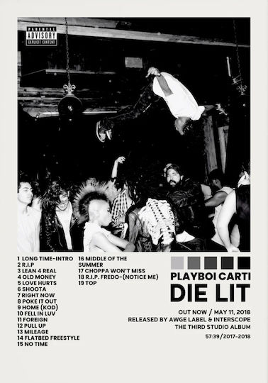 Poster Muzical Playboi Carti Die Lit Ms095 40cm X 50cm Ramă Neagră Din Lemn