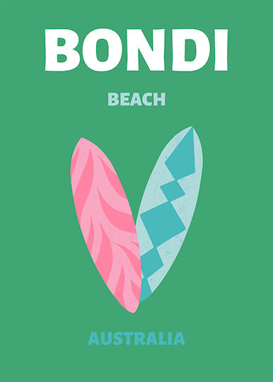 Плакат Bondi Beach Wall Art Pst25528 40см X 50см Бяла Дървена Рамка-64634pd155990f55310