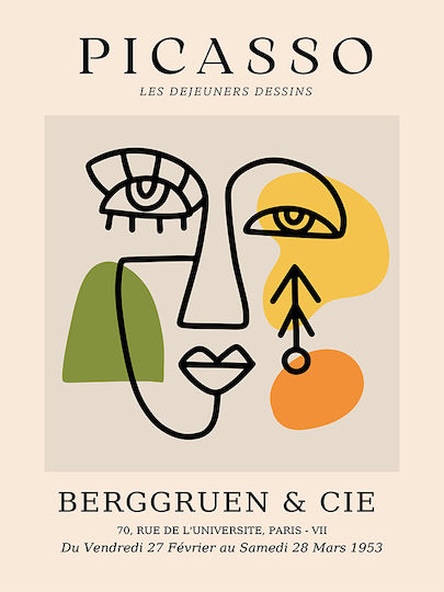 Poster Pablo Picasso Les Dejeurenes Dessins Art244 40cm X 50cm Κορνίζα Φυσικό Ξύλου Μπεζ 63772pd156087f55316