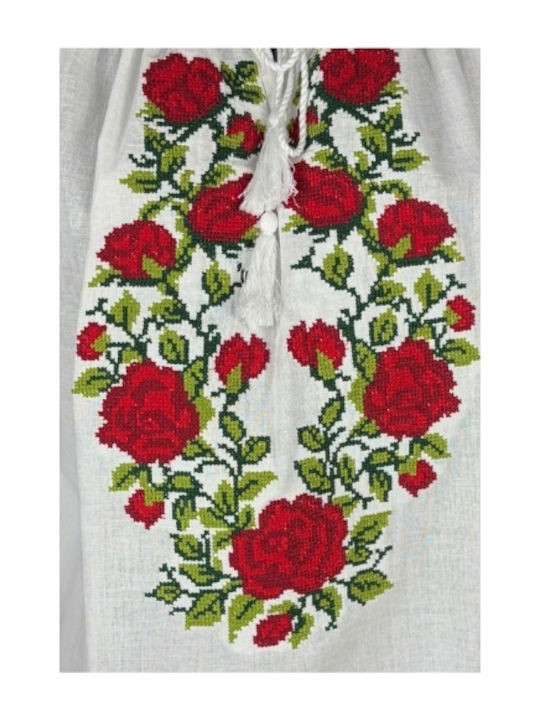 Bluza Damă Bumbac Mânecă Lungă Alb/Portocaliu