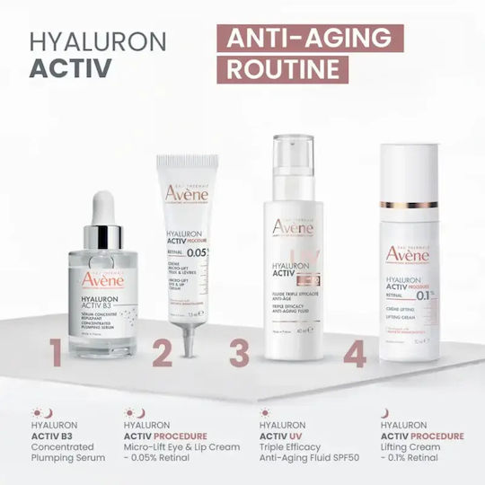 Avène Hyaluron Activ Uv Triple Efficacy Anti-aging Protective Fluid Hyaluronic Acid Spf 50 40 Ml