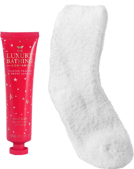Mistletoe Kisses Pralină Prăjită Vanilie Dulce Set Cadou 100 Ml Balsam pentru Picioare 1 Pereche Șosete Confortabile The Luxury Bathing Company