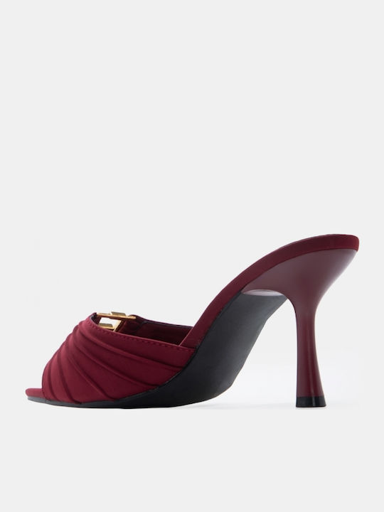 Satin Mules With High Heel In Burgundy Colour