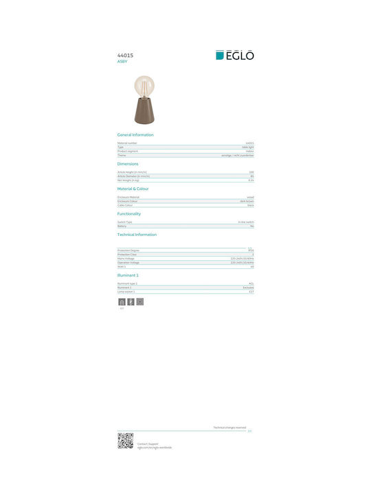 Eglo Decorative Lamp with Socket for Bulb E27 Brown