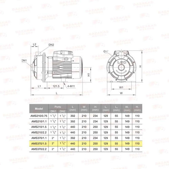 Leo Group AMSm370/1,5 Electric Surface Water Pump Centrifugal 2hp Single-Phase