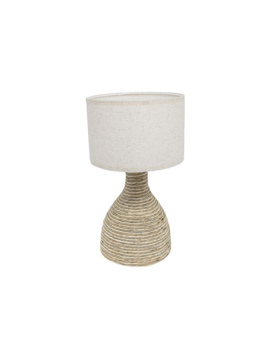 Liberta Table Lamp Made of Rope with White Shade and Beige Base