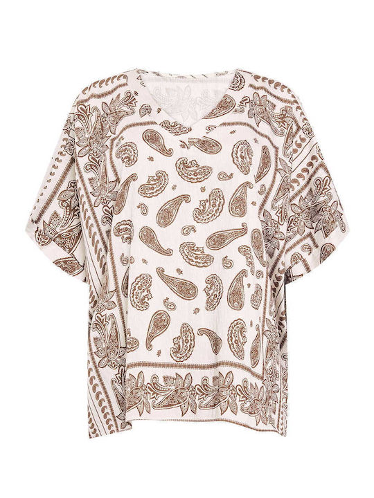 Celestino Women's Blouse Paisley Loose Fit Ecru