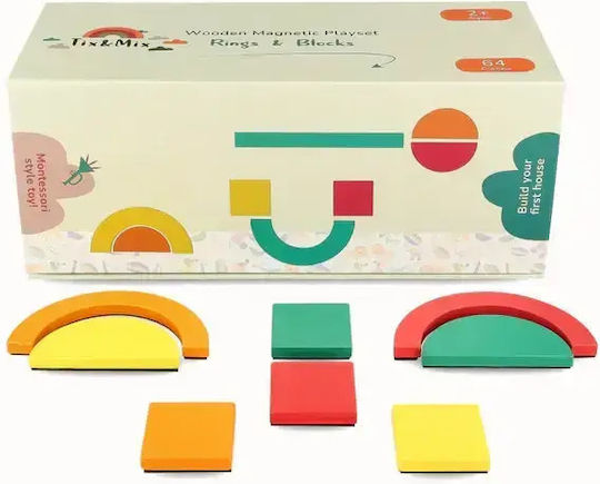 Educational Building Blocks with Rings Wooden for 2+ Years 64 Pieces