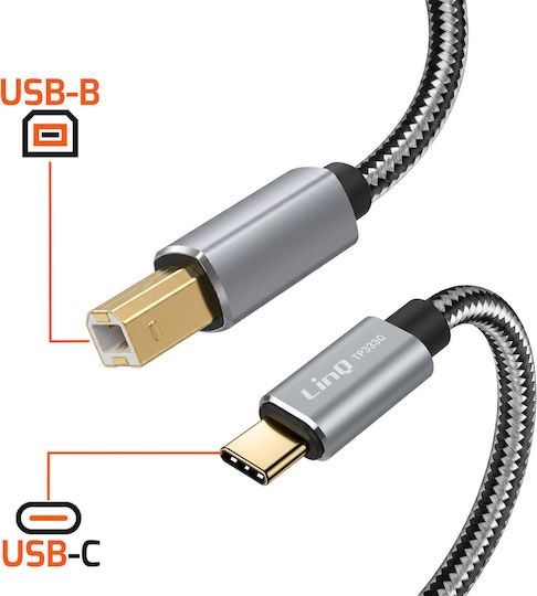 Linq Usb-c To Usb-b 2.0 480mbps Printer Cable Braided Nylon 3m Grey