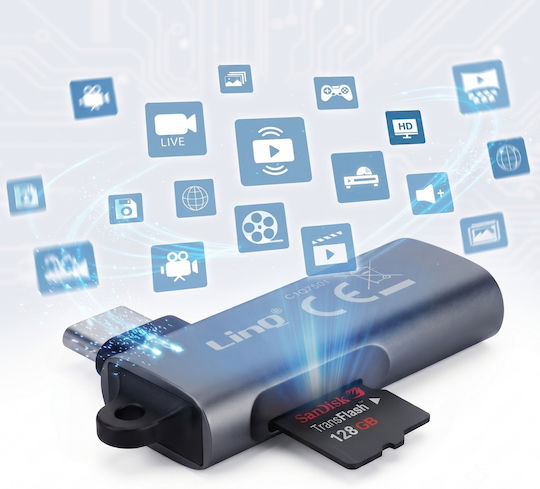 Linq Micro SD-Karte Tf Kartenleser Für Usb-C Abgewinkelter Usb-A Anschluss Graue
