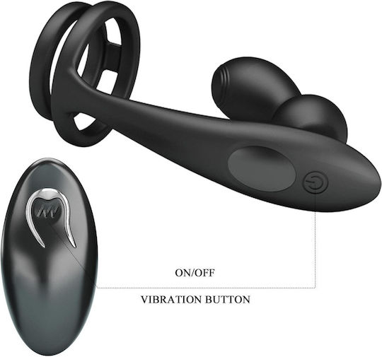 Mr Play Penis Testicle Ring Set Vibrating Anal Plug 12 Functions Black