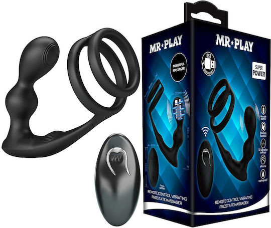Mr Play Penis Testicle Ring Set Vibrating Anal Plug 12 Functions Black