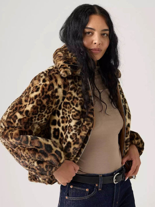 Elle Μακρύ Γυναικείο Μπουφάν για Χειμώνα Muriel Faux Leopard