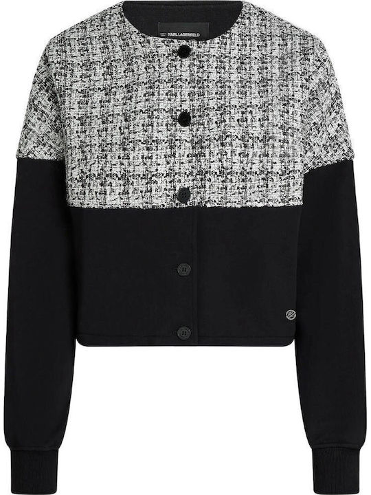 Damen Strickjacke mit Knöpfen Schwarz-bw