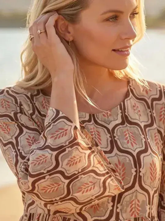 Sommer Midi Damenkleid mit Rüschen Beiges