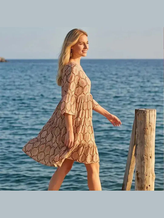 Sommer Midi Damenkleid mit Rüschen Beiges