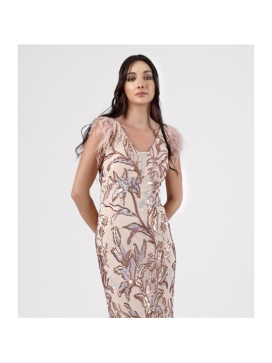 Sommer Maxi Damenkleid Rosa Nude